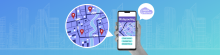 Banner for ridepooling article by Pradeep Reddy Varakantham. Vector image of maps